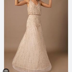 BHLDN Fidelia Gold Sequin Maxi Dress size 4